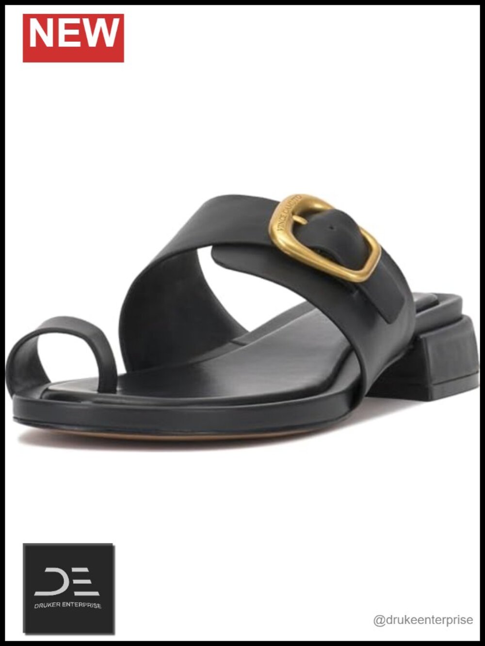 Women's Slide Sandals Block Heel Leather Open Toe Slingback Slip On